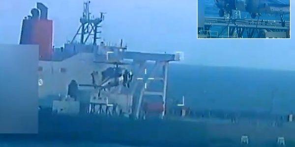 Visible features in the videos point to a helicopter from the U.S. Navy MH-60 Seahawk family, most likely an MH-60S from a Helicopter Sea Combat Squadron embarked on the Gerald R. Ford (Picture source: US DoJ)
