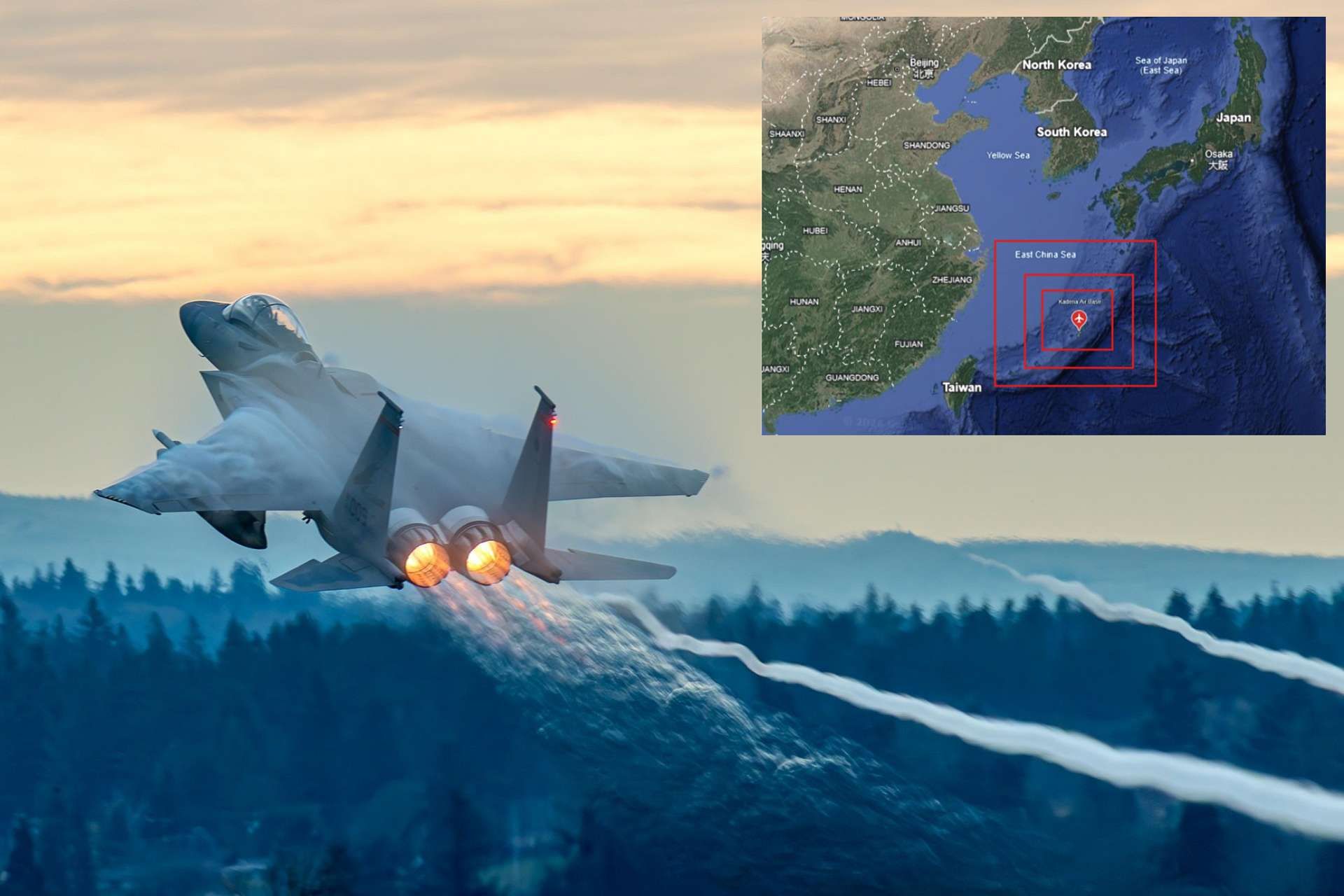 The planned deployment of F-15EX Eagle II fighters to Kadena Air Base highlights how the United States is reshaping allied airpower and deterrence strategy against China in the Indo-Pacific. (Picture Source: BOEING / Google Earth)