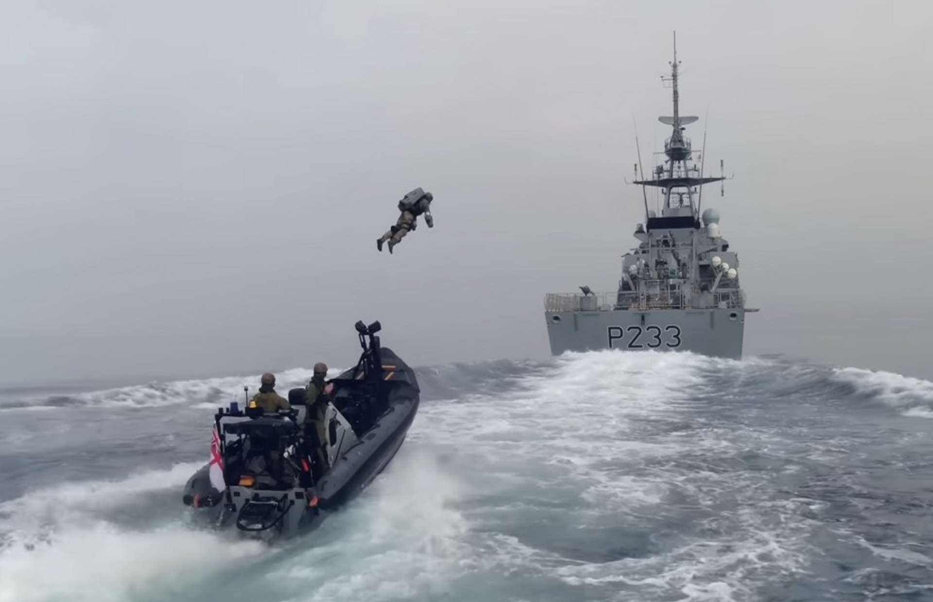 A Royal Marine tests a Gravity Industries jet suit during a boarding exercise. Jet-powered individual lift devices like these are emerging as potential tools for special operations, offering rapid ship-to-shore and urban insertion capabilities despite current limits in endurance and payload (Picture source: Gravity Industries).