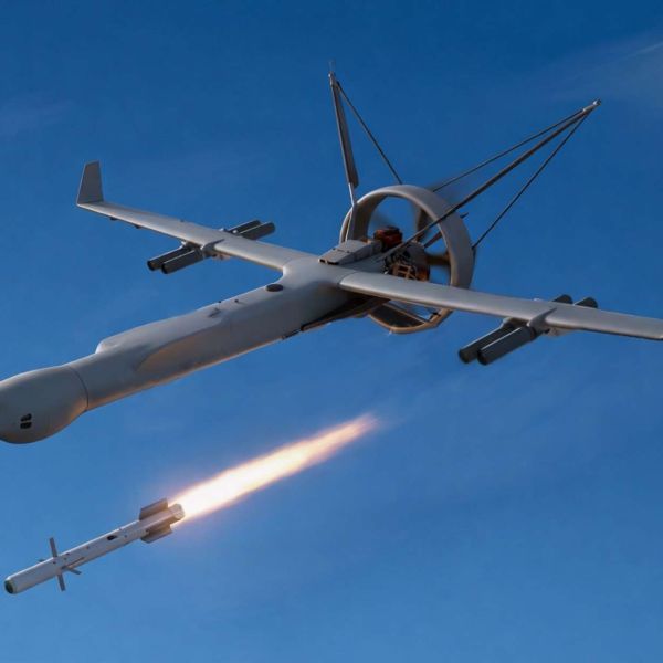 V-BAT armed with LIG Nex1’s laser-guided L-MDM adds a compact precision-strike option, enabling standoff engagement of fixed or moving targets and turning the VTOL ISR drone into a rapid find-track-finish platform in contested environments (Picture source: Shield AI).