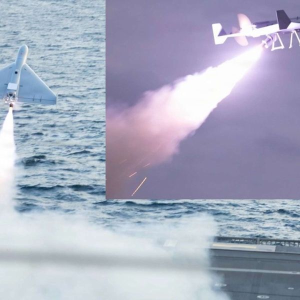 Ship-launched LUCAS is an autonomous, low-cost one-way attack drone that can be rocket-assisted off a flight deck to deliver long-range precision strike from a moving naval platform, enabling rapid, distributed salvos and time-sensitive engagement without relying on fixed bases (Picture source: U.S. DoW).