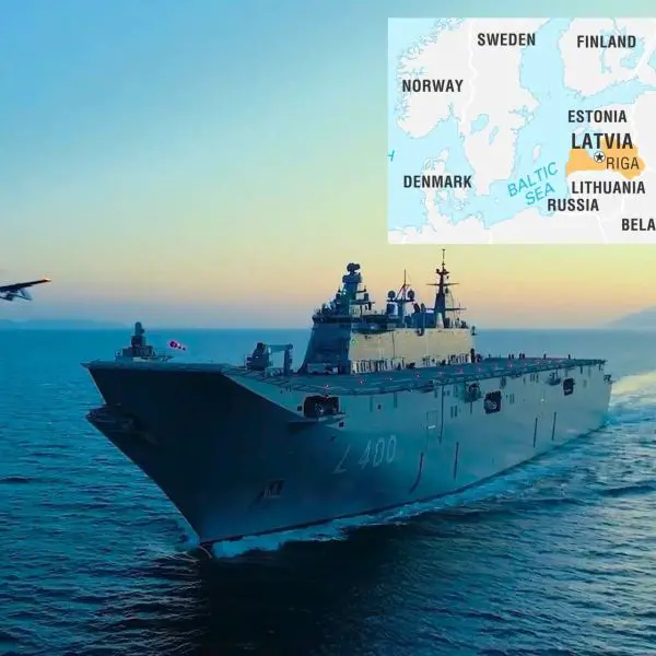 NATO has deployed Turkey’s drone carrier TCG Anadolu to waters off Latvia under Operation Eastern Sentry to strengthen allied air surveillance and air defense along the Baltic flank amid ongoing Russian airspace pressure (Picture Source: Anadolu Agency / Britannica)