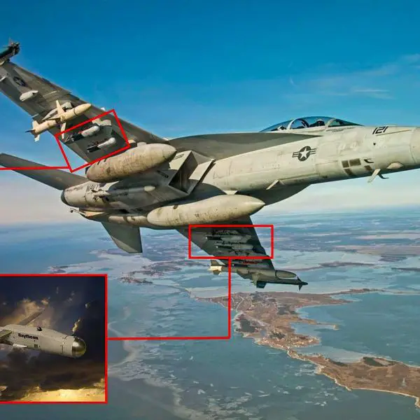 An F/A-18 tests the Small Diameter Bomb II at Naval Air Station Patuxent River, Maryland, showcasing its tri-mode seeker for engaging moving targets in adverse conditions (Picture Source: U.S. Navy / Raytheon)