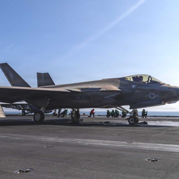 An F-35C Lightning II assigned to Marine Fighter Attack Squadron (VMFA) 314 launches from the flight deck of the Nimitz-class aircraft carrier USS Abraham Lincoln (CVN 72) in support of Operation Epic Fury against Iran.