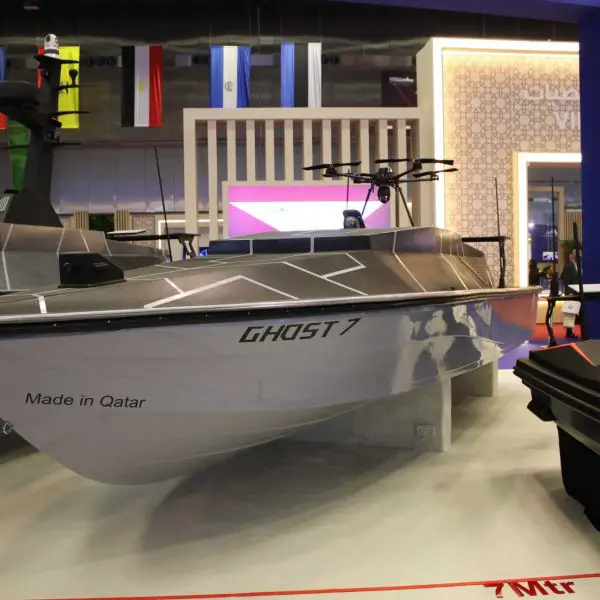 The Ghost 7 USV was shown in two main configurations at DIMDEX 2026; the first variant is oriented toward naval combat, while the second focuses on intelligence, surveillance, and reconnaissance (ISR) operations. (Picture source: Army Recognition)