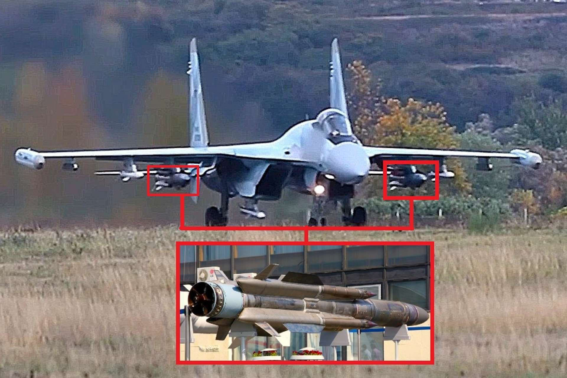 Russia’s Su‑35S fighter was filmed carrying twin Kh‑31P anti‑radiation missiles, underscoring its evolving role in suppressing Ukrainian air défenses (Picture Source: Russian MoD)