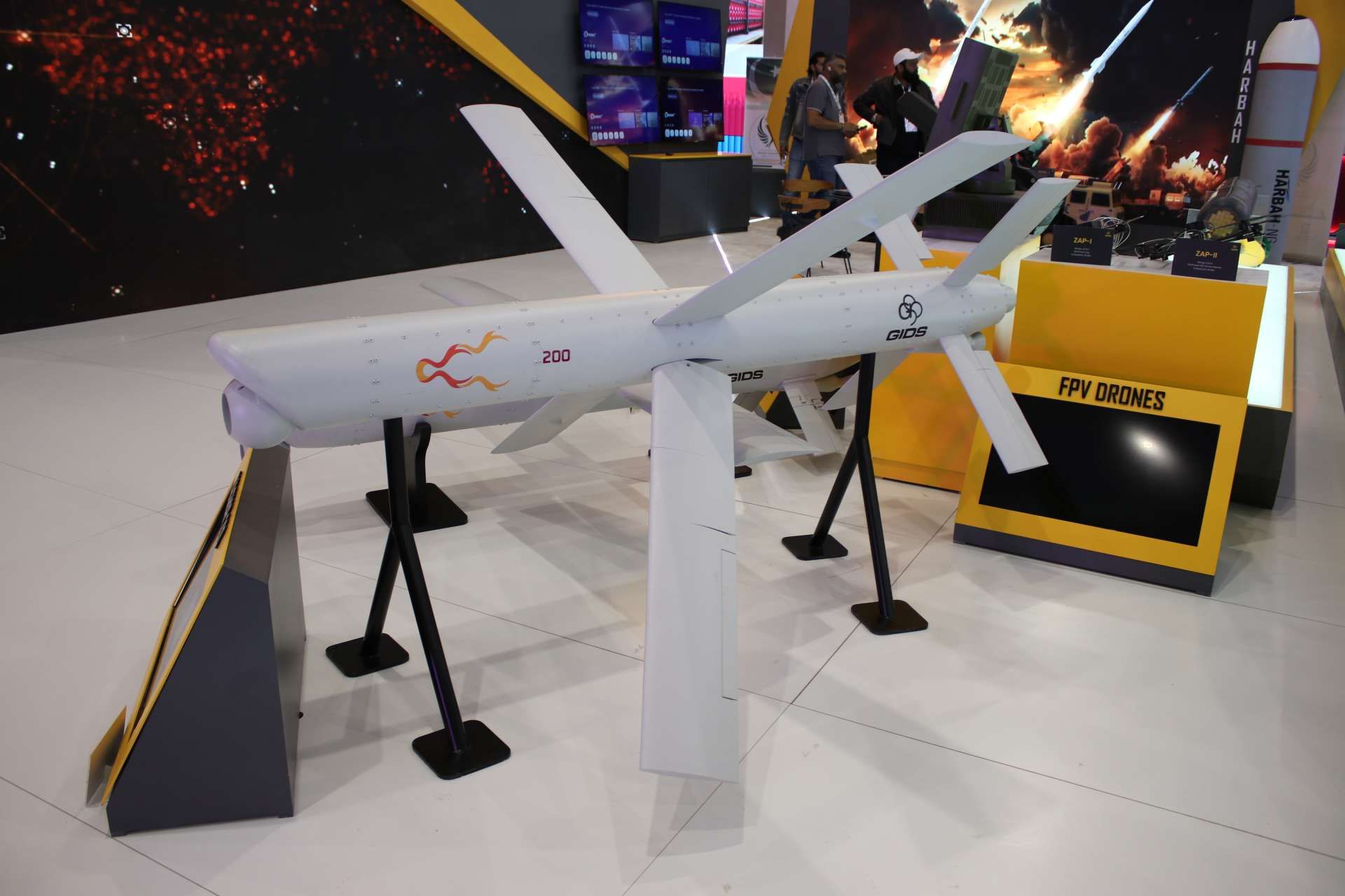 Pakistan’s Global Industrial and Defence Solutions unveiled the YALGHAR-200 loitering munition at the World Defense Show 2026 in Riyadh, showcasing a new unmanned strike system with a reported 200-kilometer range (Picture Source: Army Recognition Group)