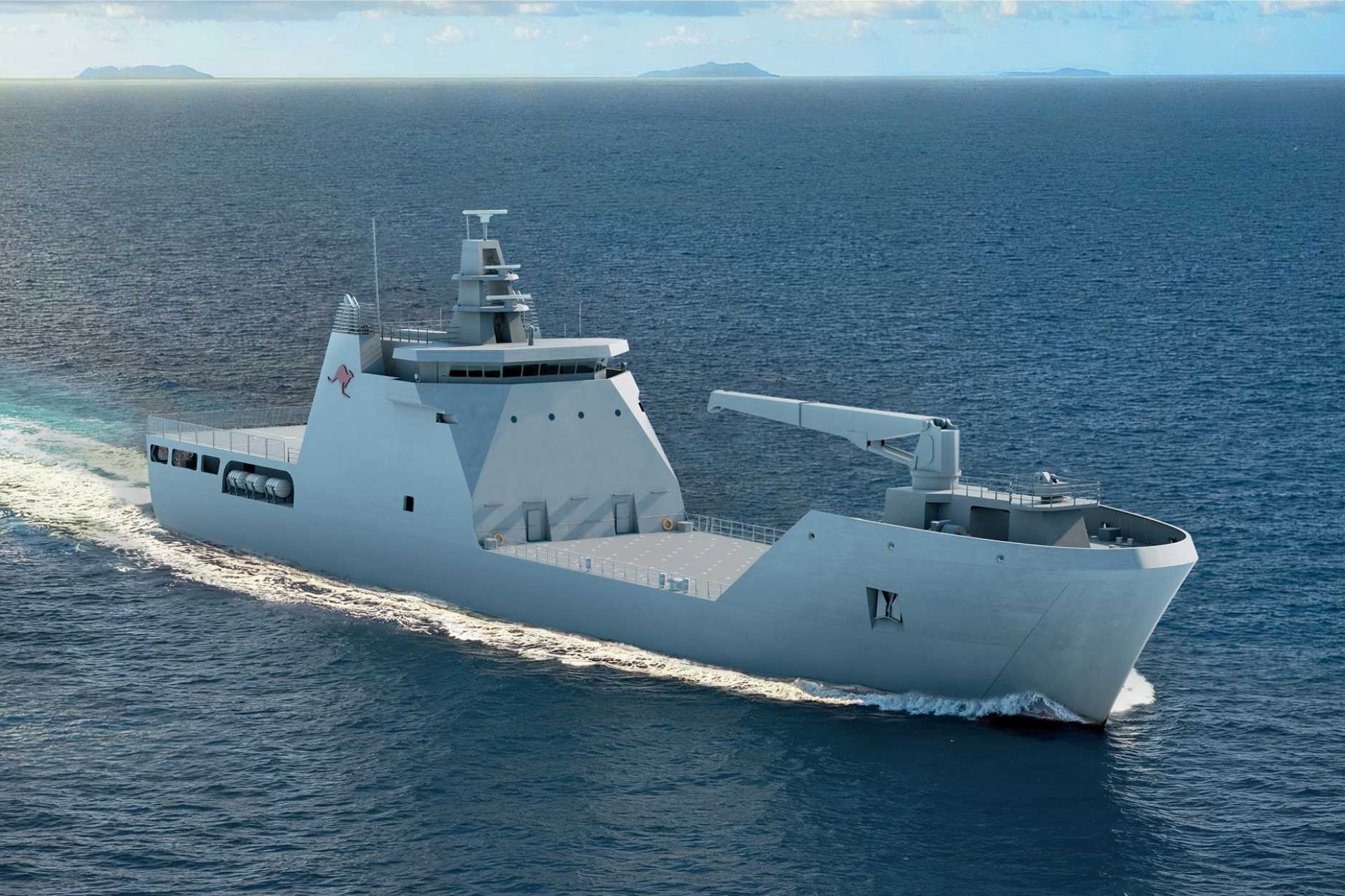 Artist rendering of Austal Landing Craft Heavy LCH vessel based on Damen LST100 design for the Australian Defence Force