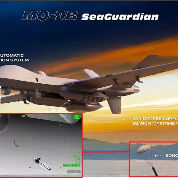 General Atomics’ MQ-9B SeaGuardian has taken a tangible step toward unmanned anti-submarine patrols after a U.S. Navy test doubled its sonobuoy load and demonstrated networked acoustic sensing from an uncrewed aircraft (Picture Source: General Atomics)