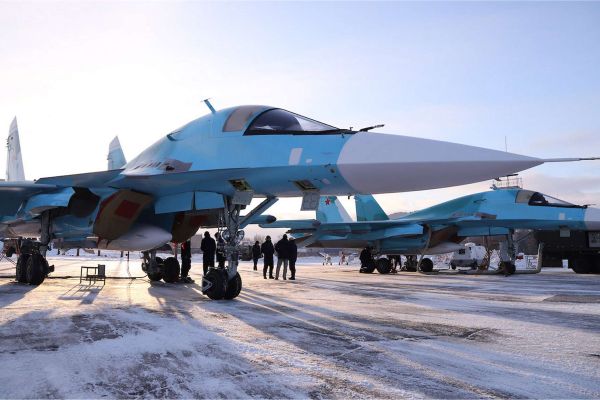The Su-34 is a long-range Russian fighter-bomber with an 8-ton weapons load, armored side-by-side cockpit, terrain following radar, and stand-off precision strike capability (Picture source: Rostec).