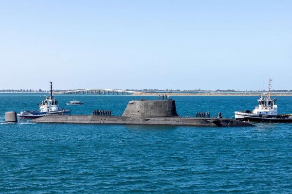 HMS Anson, an Astute-class nuclear-powered attack submarine, pairs long-endurance stealth with Sonar 2076 to hunt submarines and ships, and carries Tomahawk missiles and Spearfish torpedoes for sea-denial and precision strike (Picture source: Australian Navy).