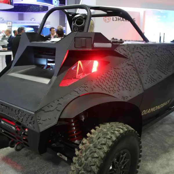 L3Harris Diamondback autonomous scout with high-speed mobility, modular ISR sensors, counter-UAS, assured PNT, and resilient comms, controllable by one operator for air-ground teaming (Picture source: Army Recognition Group).