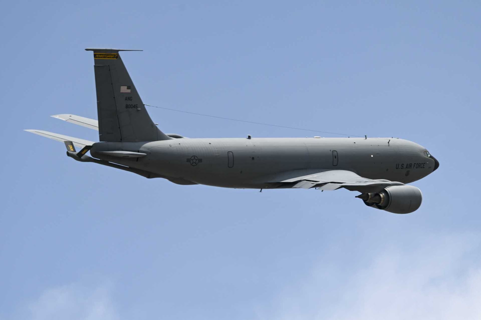 Large, non-stealth aircraft such as the KC-135 Stratotanker and KC-46A Pegasus have significant radar cross-sections and infrared signatures, making them more detectable than stealth fighters such as the F-22 or the F-35. (Picture source: US Air Force)