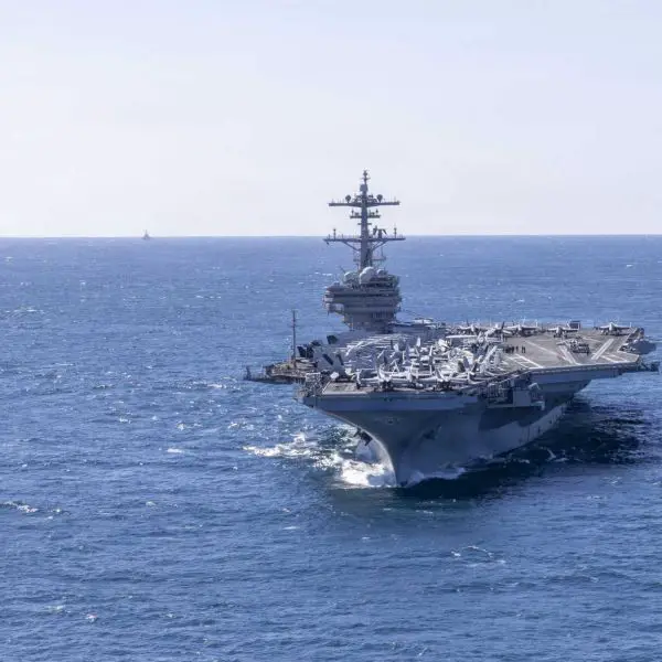 The USS George H.W. Bush is a Nimitz-class aircraft carrier commissioned in 2009, with a displacement of approximately 102,000 tons, a length of 333 meters, and a propulsion system based on two nuclear reactors generating sufficient power for speeds exceeding 30 knots. (Picture source: US Navy)