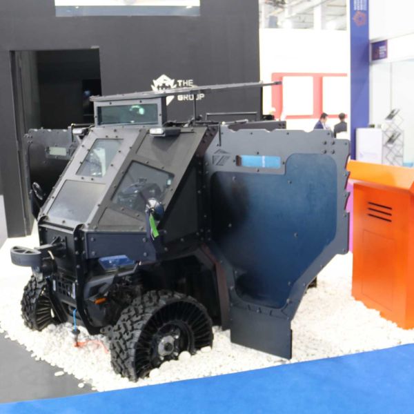 The LD-1 Armored All-Terrain Vehicle displayed at the Armored Group booth during World Defense Show 2026, highlighting its compact rifle-rated design tailored for urban rapid-response and indoor tactical operations.