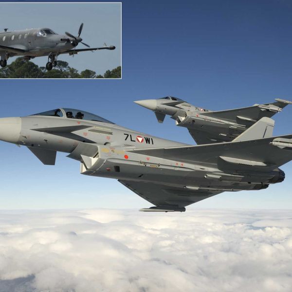 On May 10 and 11, 2026, Austrian Eurofighter Typhoons intercepted a total of four U.S. Air Force PC-12/U-28A Draco intelligence aircraft operating over Upper Austria without confirmed diplomatic overflight authorization. (Picture source: Austrian MoD and US DoD)