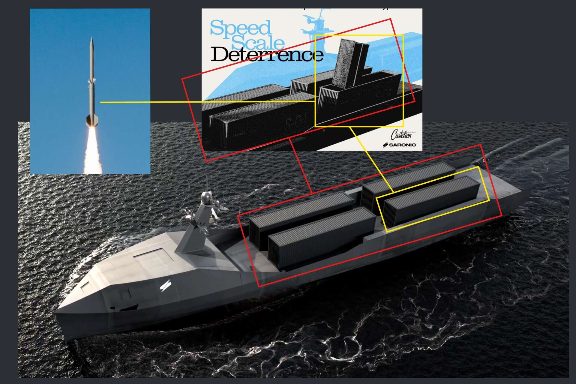 Saronic and Castelion are preparing a 2027 demonstration that would launch the Blackbeard hypersonic missile from the autonomous Marauder unmanned surface vessel, potentially creating a new distributed maritime strike capability for U.S. and allied forces (Picture Source: Saronic Technologies and Castelion / Edited by Army Recognition Group) 