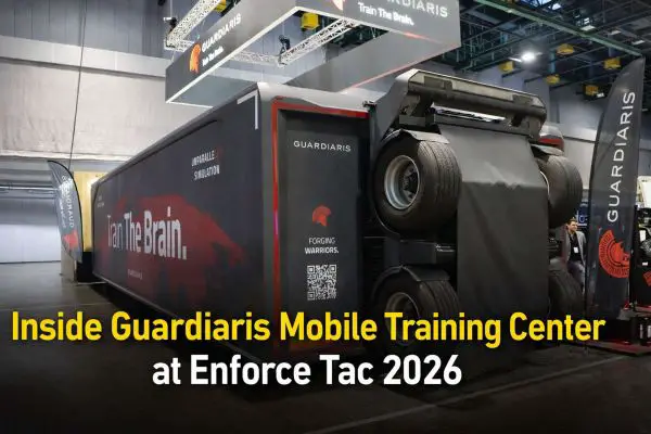 Guardiaris showcased its Mobile Training Center at Enforce Tac 2026, presenting a deployable simulation system designed to bring small-arms and anti-tank training directly to frontline and dispersed units (Picture source: Army Recognition Group).