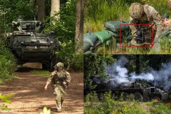 The U.S. Army trained 30mm Stryker armored vehicles alongside mortars, dismounted infantry, and one-way attack drones during a live-fire exercise at Joint Base Lewis-McChord, highlighting its push to integrate FPV-style strike drones into battalion-level combined arms operations for future Pacific conflict scenarios (Picture Source: U.S. Army / Edited By Army Recognition Group)
