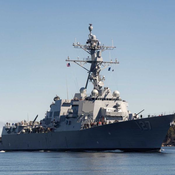 The USS Patrick Gallagher (DDG-127) departed the shipyard via the Kennebec River and proceeded toward open-water testing areas where performance would be assessed before future US Navy acceptance. (Picture source: General Dynamics Bath Iron Works)