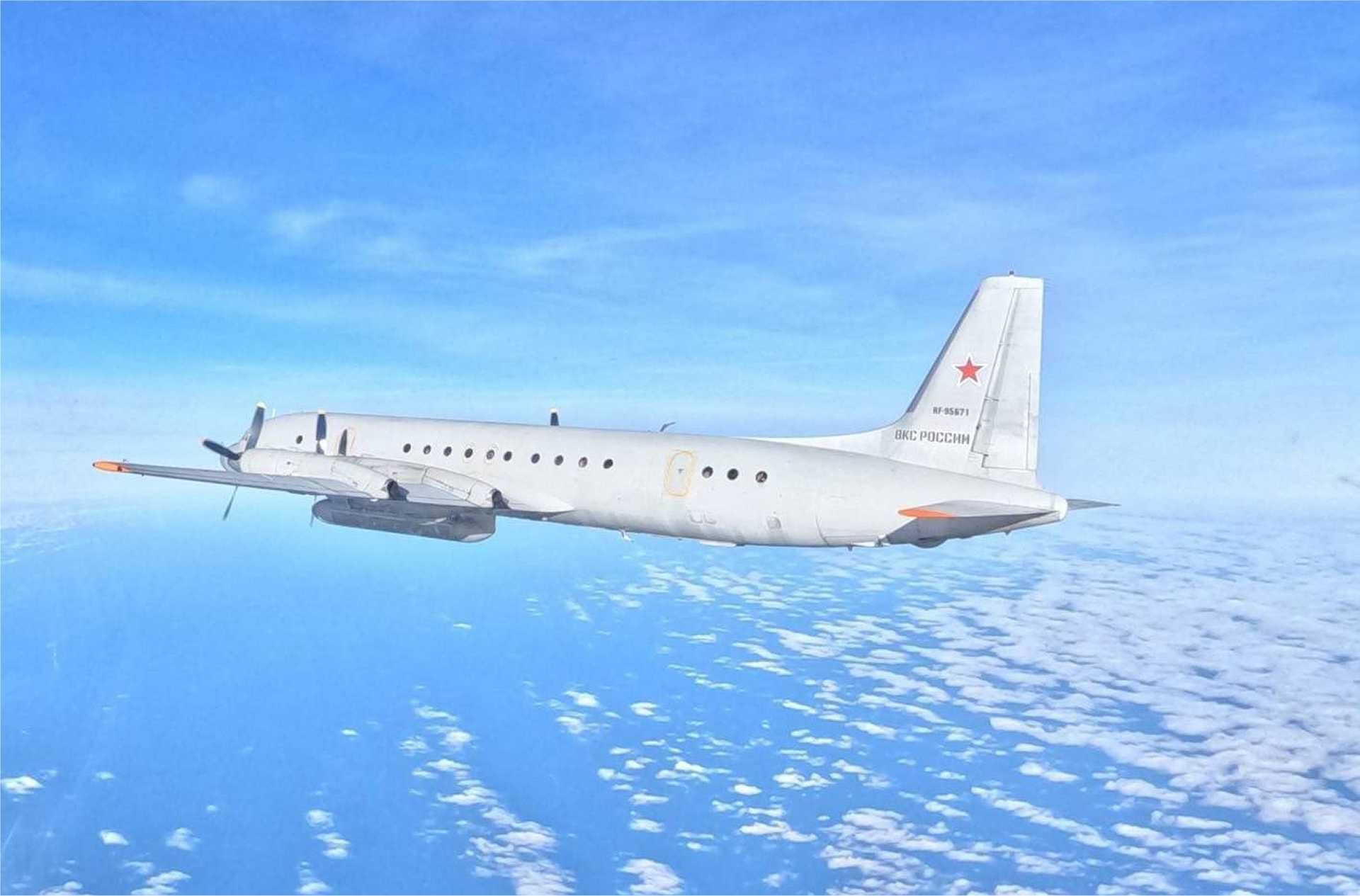Russian Ilyushin Il-20M electronic intelligence aircraft intercepted by Polish Air Force fighters over the Baltic Sea during a NATO air policing mission on May 13, 2026. The Russian reconnaissance aircraft was reportedly flying with transponders switched off, raising concerns over regional security and civilian aviation safety. (Picture source: X account of Polish Defense Minister Władysław Kosiniak-Kamysz)