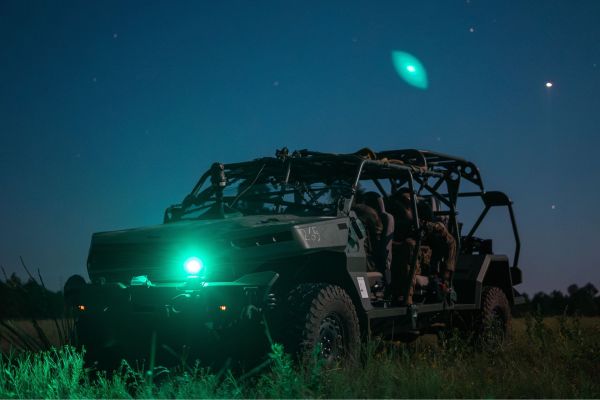 Soldiers from the 2nd Mobile Brigade Combat Team, 101st Airborne Division (Air Assault), start their Infantry Squad Vehicle after a UH-60 Black Hawk drop at the Joint Readiness Training Center, Fort Johnson.