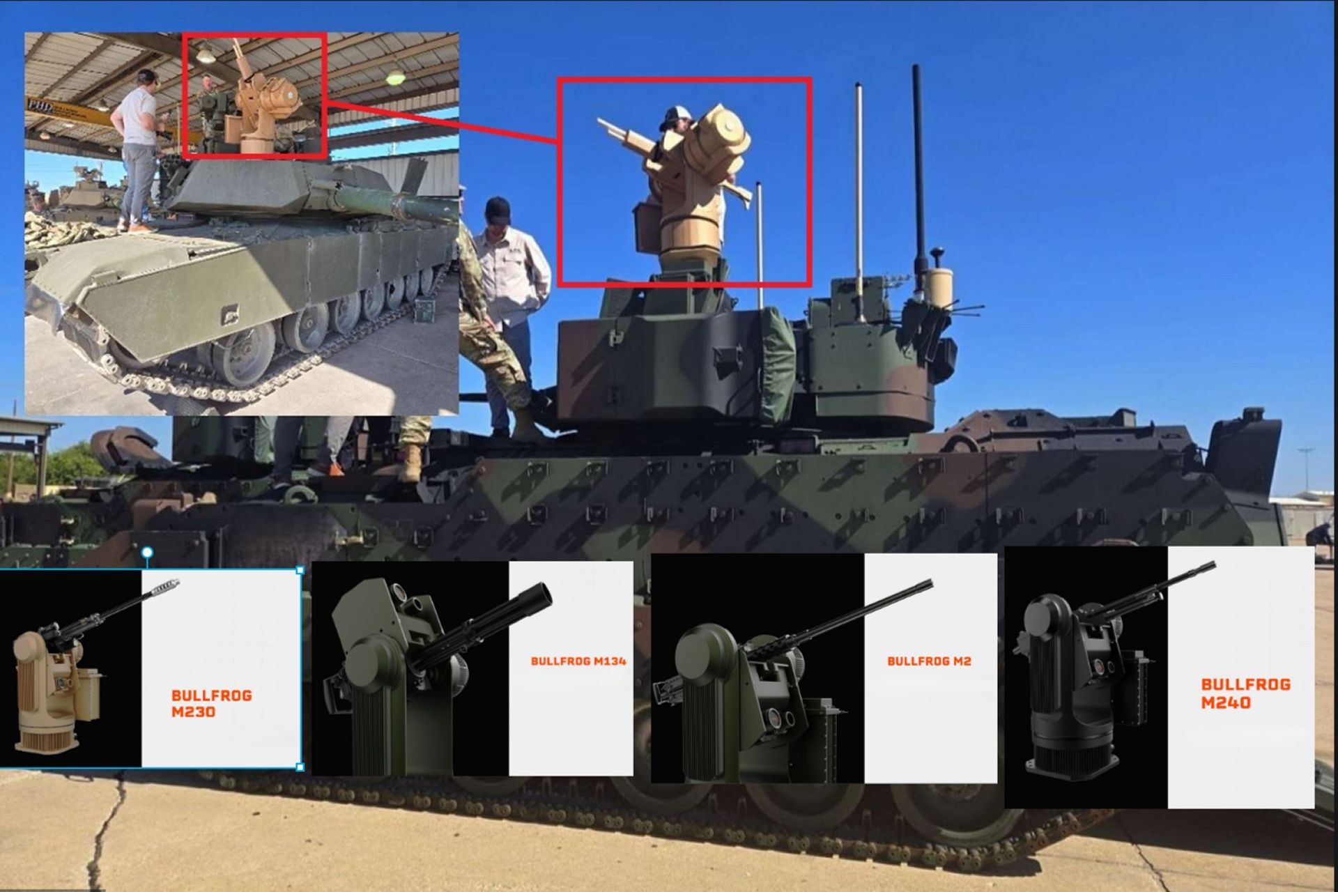 Bullfrog is an AI-driven, passive-sensor autonomous weapon station that mounts to legacy or modern guns to deliver precise close-in kinetic defeat of Group 1–3 drones on vehicles, vessels, or fixed sites (Picture Source: Allen Control Systems)