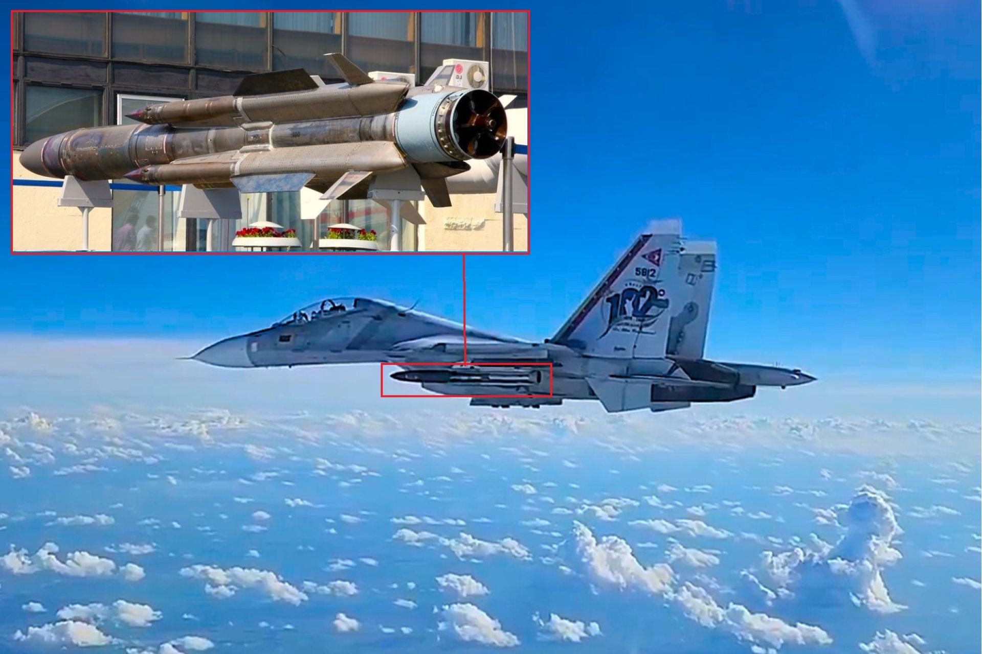 The Su-30MK2, a twin-seat multirole fighter, becomes a potent maritime strike platform when equipped with the Kh-31 missile, combining high-speed maneuverability with the missile’s supersonic sea-skimming capability to threaten enemy surface vessels well beyond coastal radar coverage (Picture Source: X-account/@AnaliseGeopol & Vitaly Kuzmin)
