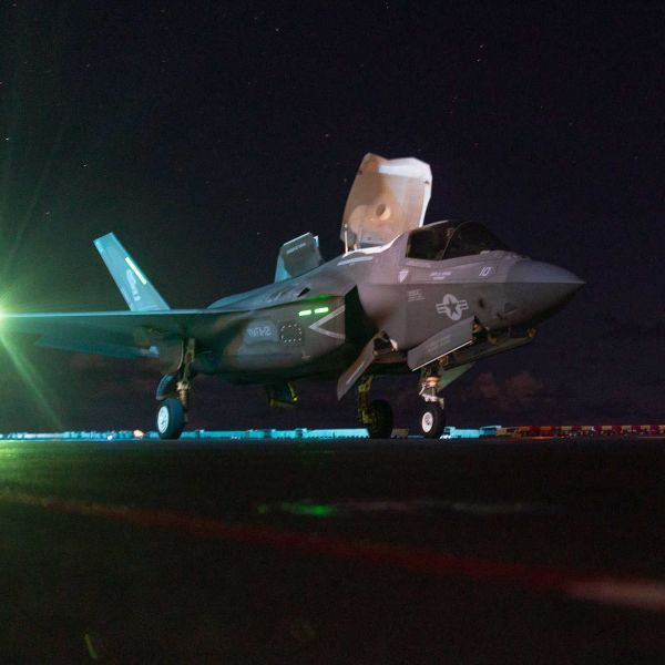 A U.S. Marine Corps F-35B Lightning II operates in the U.S. Central Command area, illustrating the aviation strike capability deployed with the Tripoli Amphibious Ready Group and 31st Marine Expeditionary Unit.
