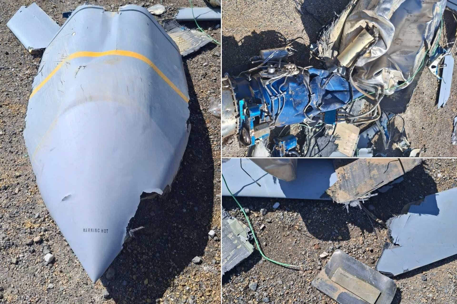 Visible JASSM-ER debris seems to include composite outer skin panels, internal structural frames, wiring bundles, bulkhead sections, propulsion fragments and portions of the aft fuselage. (Picture source: X/Babak Taghvaee)