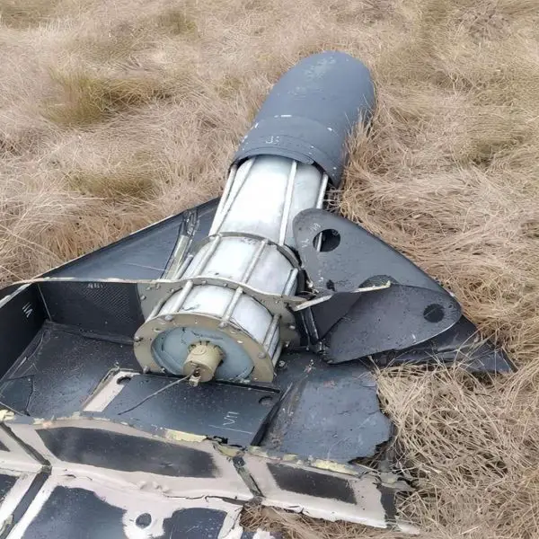 Upgraded Russian Geran 2 one-way attack drone carrying twin high explosive incendiary warheads totaling about 100 kg, boosting blast and fire effects for infrastructure killing strikes while retaining long range, low speed penetration (Picture source: social media).