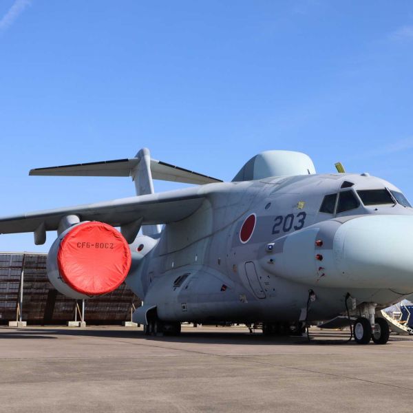 The EC-2 features a large bulbous radome on the forward fuselage, comparable to the prominent nose structure installed on the EC-1 aircraft, while additional bulges are visible on the top of the fuselage and along the sides of the aircraft. (Picture source: X/@jasdf_adtc)