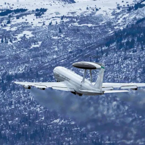 The E-3 Sentry reinforced NORAD readiness by providing real-time airborne command and surveillance during Red Flag-Alaska 26-1 in the Arctic (Picture Source: U.S. Air Force)