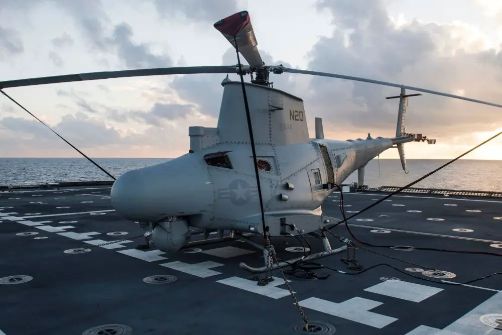 An MQ-8 Fire Scout from Helicopter Sea Combat Squadron 23 sits on the flight deck of USS Coronado (LCS 4) before testing during RIMPAC. (Picture source: US DoD)