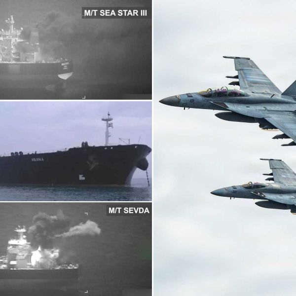 F/A-18E/F Super Hornets launched from USS Abraham Lincoln (CVN-72) and USS George H.W. Bush (CVN-77) used 20mm M61A2 cannon fire against Hasna and precision-guided munitions against Sea Star III and Sevda. (Picture source: US DoD)