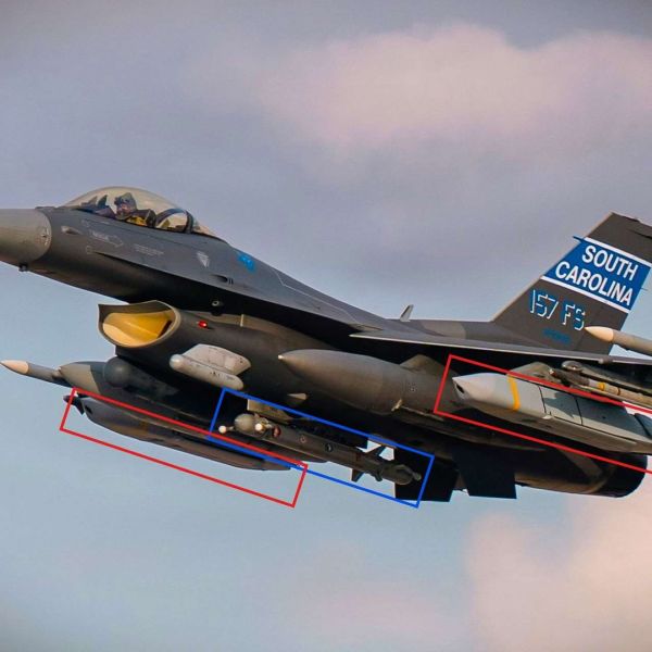 A newly released Operation Epic Fury image appears to show a U.S. Air Force F-16 Fighting Falcon configured with AGM-158 JASSM missiles and an Angry Kitten electronic warfare pod, indicating a self-escorting standoff strike role in a contested air-defense environment near Iran (Picture Source: U.S. Air Force)