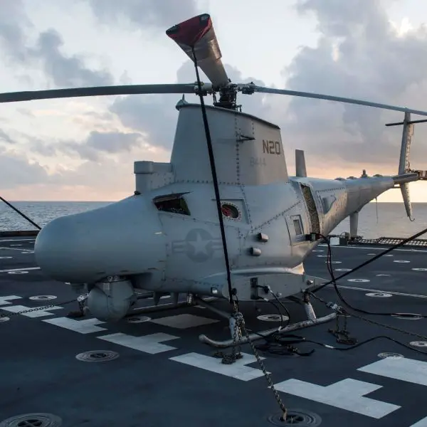 An MQ-8 Fire Scout from Helicopter Sea Combat Squadron 23 sits on the flight deck of USS Coronado (LCS 4) before testing during RIMPAC. (Picture source: US DoD)