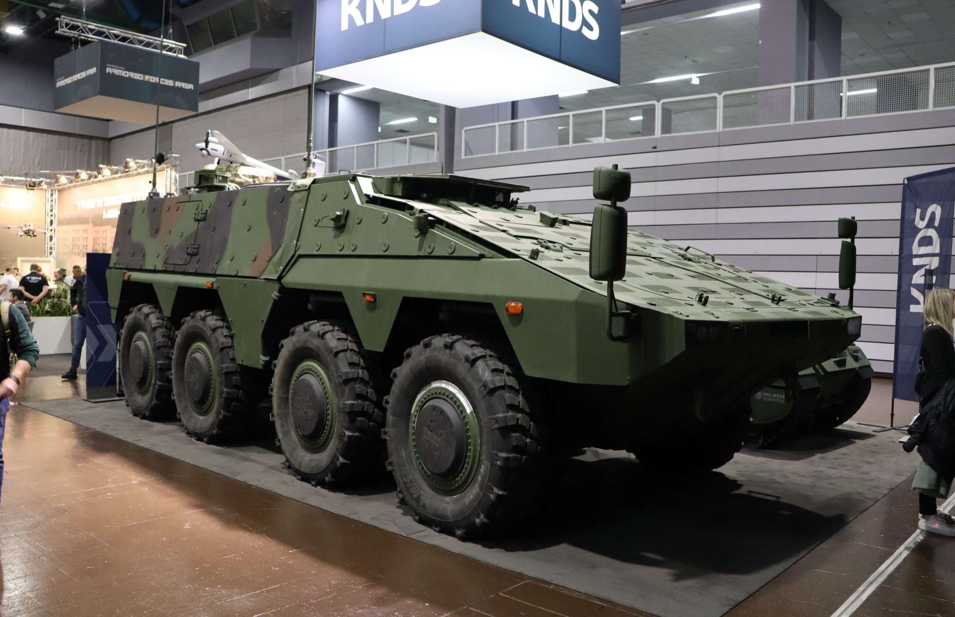 KNDS’ Boxer UxV CS displayed at Enforce Tac in Germany, showcasing a protected 8x8 mobile command post designed to control multiple unmanned aerial and ground systems while operating alongside mechanized formations in high-threat environments (Picture source: Army Recognition Group).