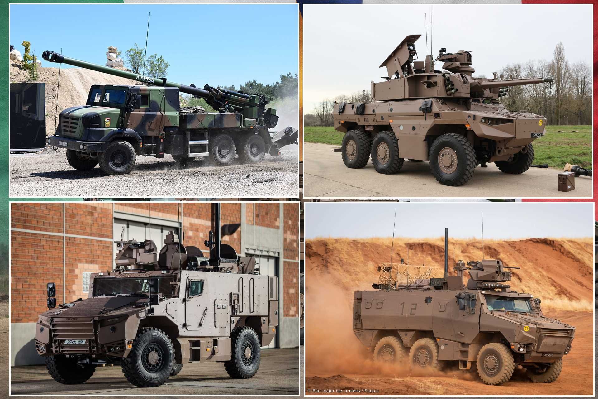 Irish Defence Forces modernization concept featuring KNDS France Scorpion vehicles including Jaguar reconnaissance and combat vehicle, Griffon troop carrier, Serval light armored vehicle, and Caesar 155mm self-propelled howitzer as part of a planned €1 billion fleet renewal before 2030