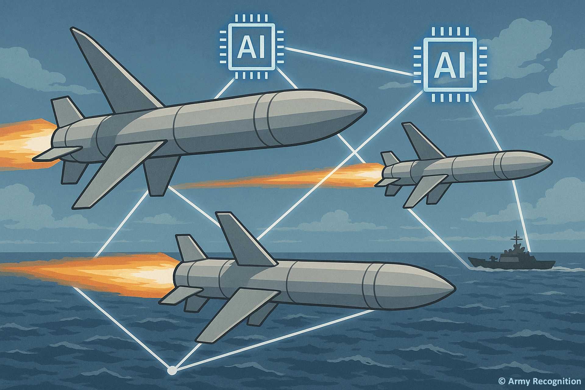 Japan’s Defense Ministry plans to develop a new generation of anti-ship missiles, equipped with AI-powered warheads, that will communicate mid-flight with decoys and jammers to coordinate attacks against enemy ships. (Picture source: Army Recognition)