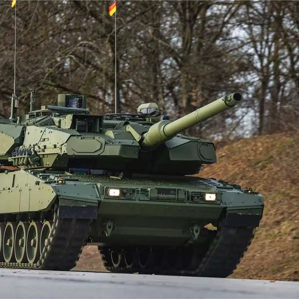 Germany unveils its first newly built Leopard 2A8 main battle tank at the KNDS plant in Munich, November 2025. This tank model will form the core of Croatia's future armored force, with 44 units scheduled for delivery between 2028 and 2030 under a landmark EUR 1.5 billion procurement deal.