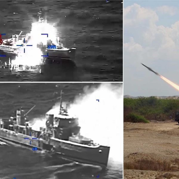 During Exercise Balikatan 2026 in the Philippines, two Japanese Type 88 surface-to-ship missiles were launched from Ilocos Norte at 10:30 a.m., successfully striking the decommissioned corvette BRP Quezon positioned 75 km offshore. (Picture source: US DoD)