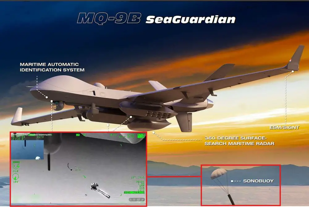 General Atomics’ MQ-9B SeaGuardian has taken a tangible step toward unmanned anti-submarine patrols after a U.S. Navy test doubled its sonobuoy load and demonstrated networked acoustic sensing from an uncrewed aircraft (Picture Source: General Atomics)