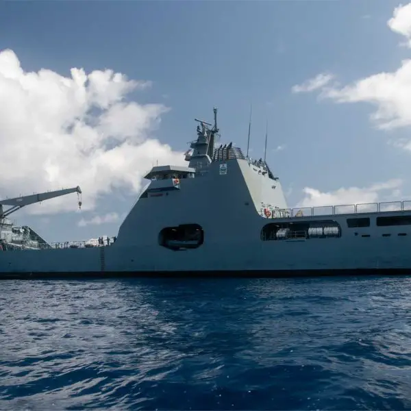Nigerian Navy’s LST 100 landing ship NNS Kada transits through the Gulf of Guinea. The U.S. Navy has selected the Damen-designed vessel as the foundation for its future Medium Landing Ship to support U.S. Marine Corps operations in contested littoral environments.