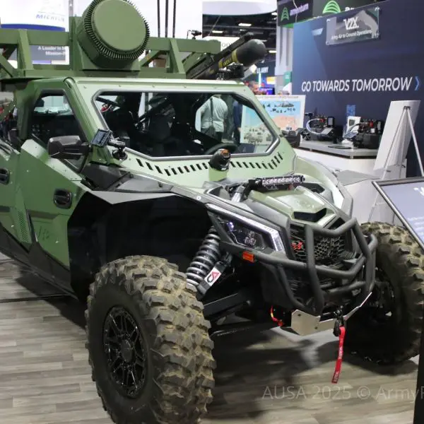 V2X’s Tempest vehicle with dual launchers and counter-UAS suite at AUSA 2025