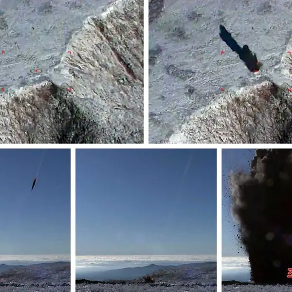 Image released by the Korean Central News Agency (KCNA) shows a hypersonic missile being launched from a site near Pyongyang during a test conducted as part of North Korea’s strategic weapons development program.