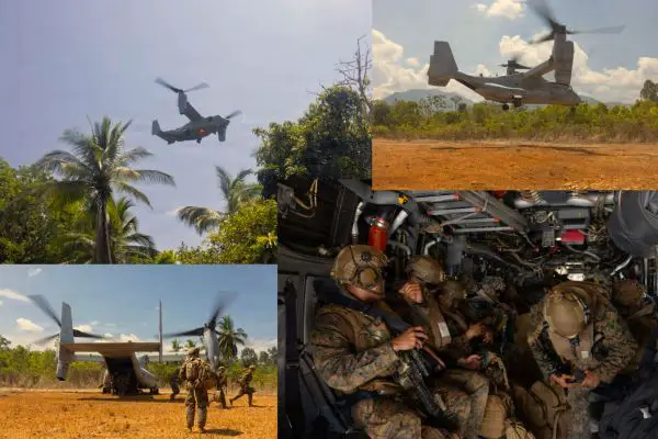U.S. Marines used MV-22B Osprey tiltrotor aircraft during Balikatan 2026 in the Philippines to rapidly insert and disperse forces, rehearsing high-speed island operations designed for contested Indo-Pacific environments (Picture Sources: U.S. Marines)