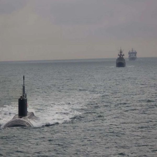 Royal Navy Merlin helicopters from RFA Tidesurge shadow the Russian submarine Krasnodar in the English Channel as UK forces step up surveillance amid rising Russian naval activity (Picture source: UK Navy).