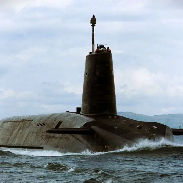 A Royal Navy Vanguard-class submarine was filmed departing Faslane, offering a rare public glimpse of the UK’s continuously deployed nuclear deterrent at sea (Picture Source UK MoD)