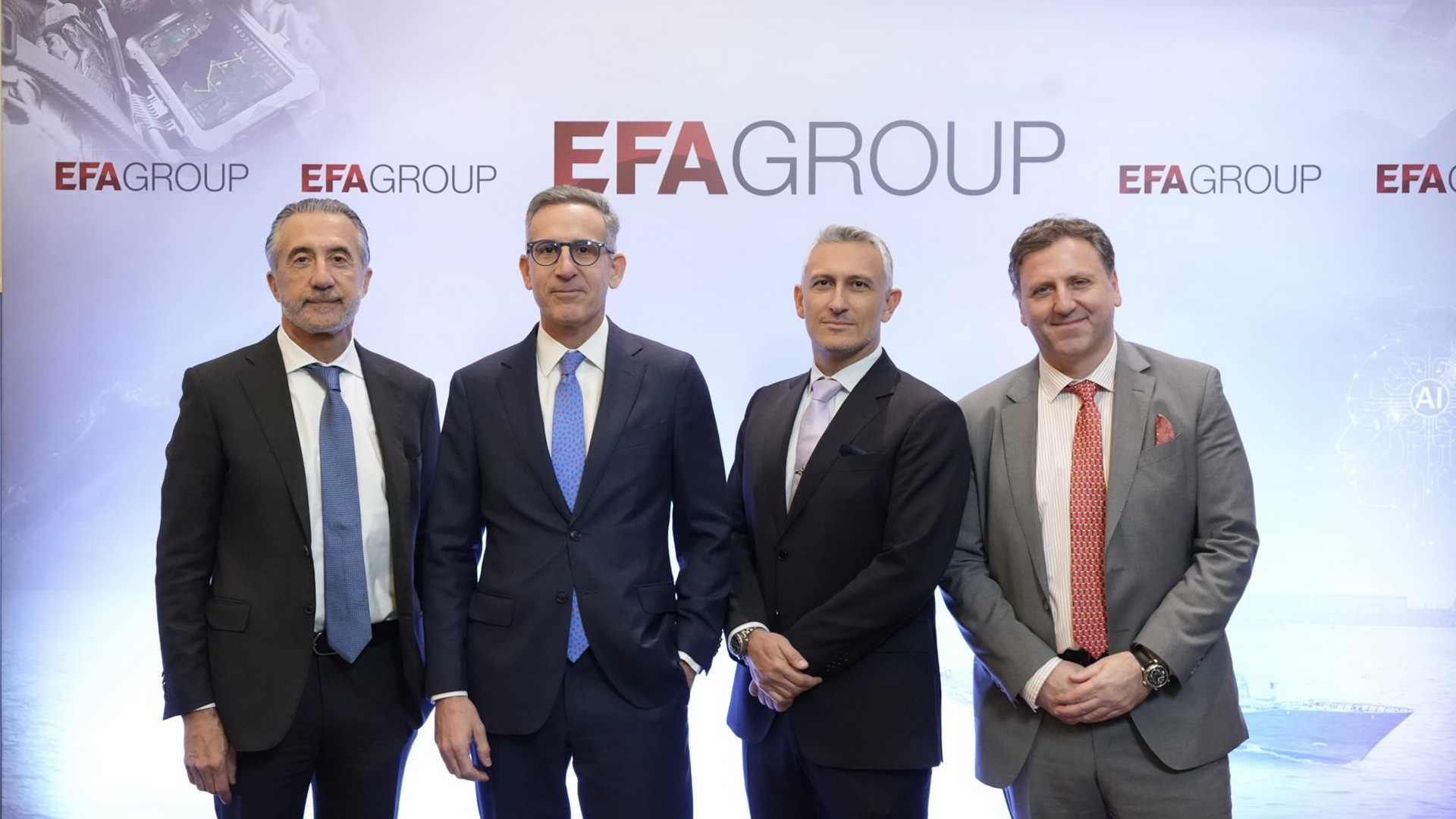 From left to right: Christian Hadjiminas, Founder of EFA Group; Nicholas Chryssanthopoulos, Senior Partner at EOS Capital Partners; Grigorios Koutsogiannis, CEO of EFA Group; and Nikos Giannakakis, CIO of Motor Oil Group, during the announcement of EFA Group’s €80 million share capital increase in Athens on December 16, 2025. (Picture source: EFA Group)
